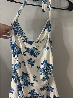 White & Blue Floral Halter Dress